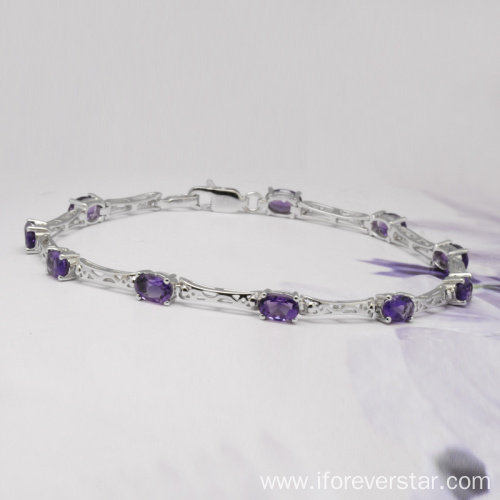 Sterling Silver Bracelet With Natural Stone Amethyst